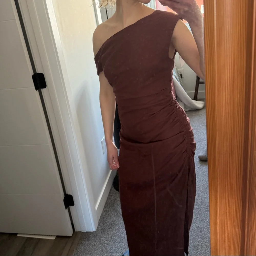 NWT Park & Fifth Linen Blend Brown Asymmetrical Midi Dress - Picture 2 of 15
